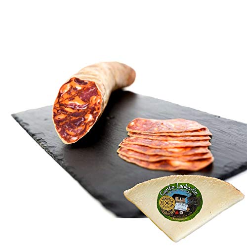 Chorizo Ibérico de Bellota Leoncio Elaboración Tradicional y Curación en Bodega. Pieza de 1400 gramos Envasada al Vacío - Incluye Cuña Degustación Queso de Oveja Curado de REGALO