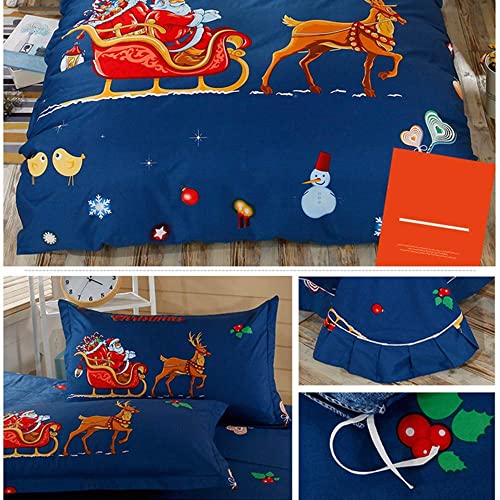 Christmas Santa Claus in Sledge with Reindeer. 3D Cartoon. Merry Christmas Decorative 3-Piece with 2 Pillowcases (B 79x91in(200 * 230cm))