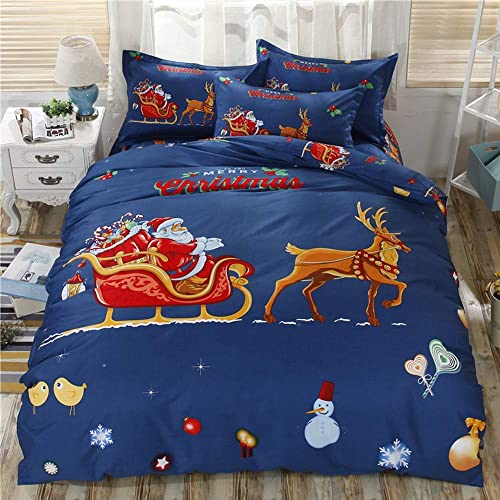 Christmas Santa Claus in Sledge with Reindeer. 3D Cartoon. Merry Christmas Decorative 3-Piece with 2 Pillowcases (B 79x91in(200 * 230cm))
