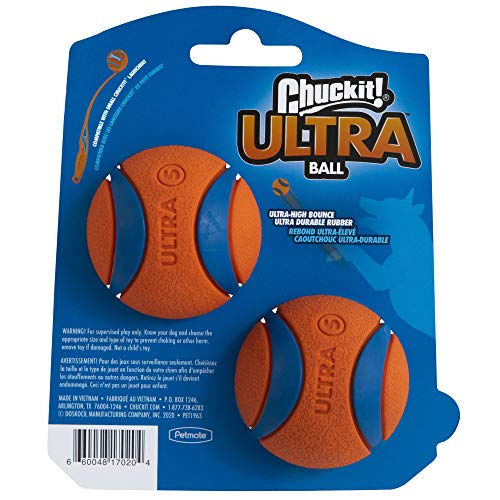 Chuckit 17020 Ultra Ball, 2 Pelotas para Perros Compatible con el Lanzador, S (El empaque puede variar)