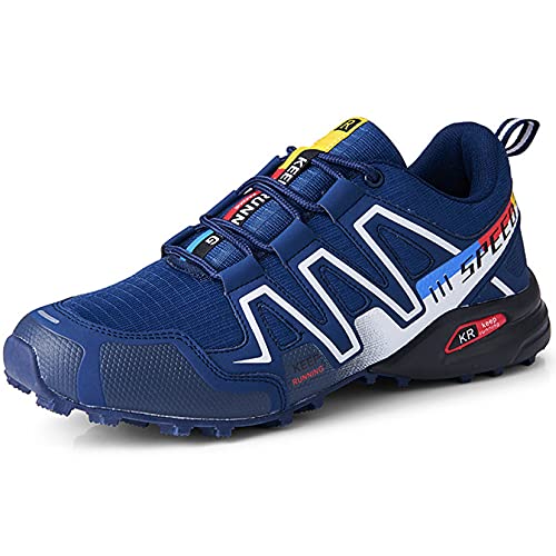 CHUIKUAJ Calzado de Ciclismo para Hombre Calzado de Ciclismo Indoor Sin Candado,Zapatos de Ciclismo de Bicicleta de Montaña Impermeables,Blue-46EU