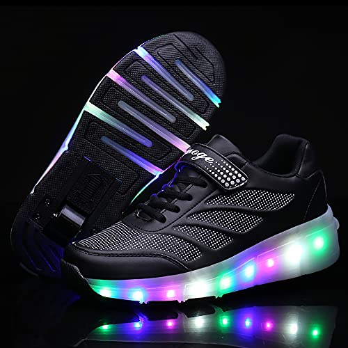 Churlin Zapatos con Ruedas Zapatillas con Dos Ruedas para niños y niña Led Luces Zapatillas con Ruedas Se Puede Bambas con Ruedas Automática Calzado de Skateboarding