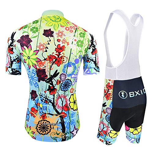 Ciclismo Conjunto de Ropa, Maillot Ciclismo y Culotte Pantalones Cortos con Banda elástica, 3 Bolsillos Traseros, Malla Transpirable y Cremallera Completa, Multicolor, M