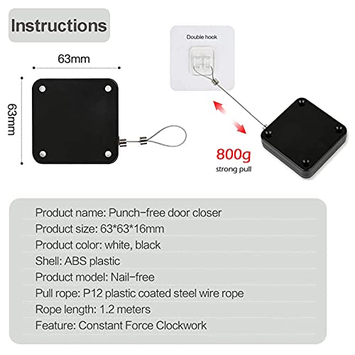 Cierrapuertas Automático 2 Pcs Cierrapuertas Con Sensor Cierrapuertas Correderas Sensor De Cierre De Puerta Para Puertas Correderas Ventana De Visualización Con Cordón De 800g En Blanco y Negro