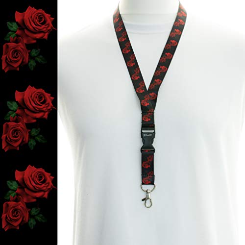 Cinta para el cuello multicolor para tarjetas de identificación, con cierre de metal, color Roses Black