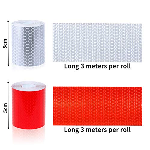 Cintas Reflectante Adhesiva, 2 Volumen de 5cm * 3m XCOZU Etiqueta de Advertencia Reflectantes de Alta Intensidad,Adhesivo Recordatorio de Seguridad en Las Instalaciones de Tráfico, Blanca y Roja