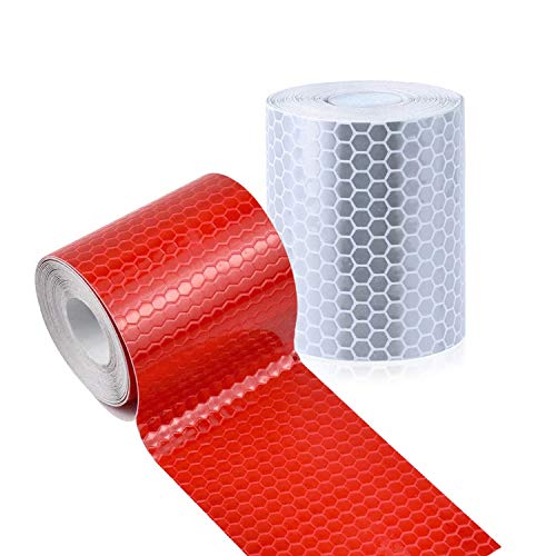 Cintas Reflectante Adhesiva, 2 Volumen de 5cm * 3m XCOZU Etiqueta de Advertencia Reflectantes de Alta Intensidad,Adhesivo Recordatorio de Seguridad en Las Instalaciones de Tráfico, Blanca y Roja