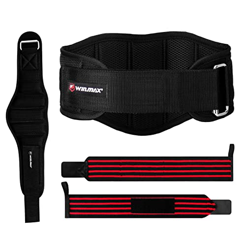 Cinturon Lumbar Gimnasio Cinturón Lumbar Hombre Mujer con Muñequeras Cinturon Powerlifting Cinturón Lastre Cinturon Gym Ajustable Cinturones Pesas Levantamiento Peso Musculacion (Negro, M)