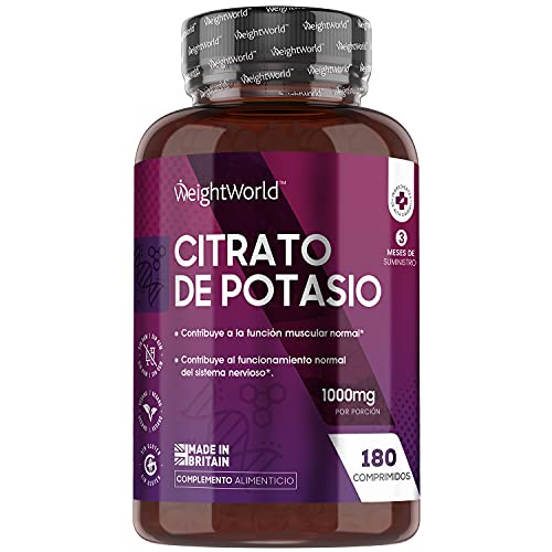 Citrato de Potasio 1000mg 180 Comprimidos Veganos de Alta Potencia - Suplemento Deportivo Natural de Potasio, 3 Meses de Suministro, Contribuye al Funcionamiento Normal de Músculos y Sistema Nervioso