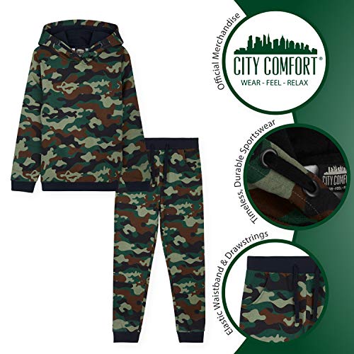 CityComfort Chandal Niño, Conjunto de 2 Piezas Sudadera con Capucha y Pantalon Chandal, Ropa Niño 100% Algodon, Regalos Para Niños Edad 3-14 Años (Verde Camo, 9_years)