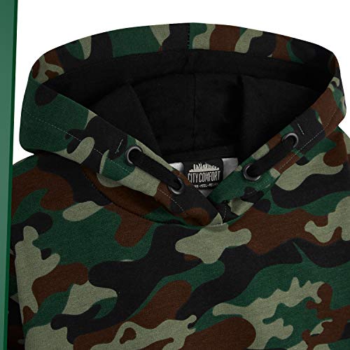 CityComfort Chandal Niño, Conjunto de 2 Piezas Sudadera con Capucha y Pantalon Chandal, Ropa Niño 100% Algodon, Regalos Para Niños Edad 3-14 Años (Verde Camo, 9_years)