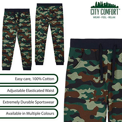 CityComfort Chandal Niño, Conjunto de 2 Piezas Sudadera con Capucha y Pantalon Chandal, Ropa Niño 100% Algodon, Regalos Para Niños Edad 3-14 Años (Verde Camo, 9_years)