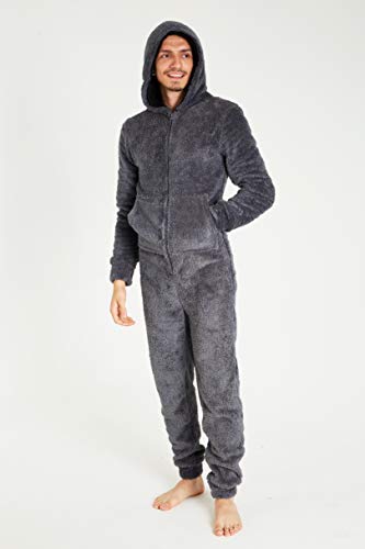 CityComfort Pijama Hombre Entero de Una Pieza, Pijama Hombre Invierno de Forro Polar, Pijama Mono con Capucha, Regalos para Hombre y Adolescentes Talla M-XL (L, Gris)