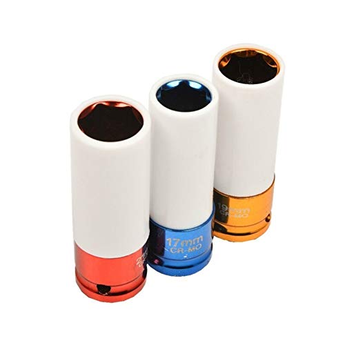 CJIANHUA Cortador de fresado 3pcs 1/2 Pulgadas Dr Profundo Impacto Llanta de aleación de Tuercas de Seguridad Juego de Dados de 17 mm 19 mm 21 mm Herramientas de reparación de automóviles