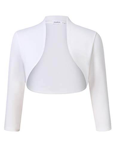 Clearlove Bolero elegante chaqueta de punto de manga 3/4 para mujer, chaqueta corta festiva (embalaje múltiple)., Blanco-2, XXL