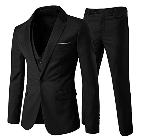 Cloudstyle Traje Suit Hombre 3 Piezas Chaqueta Chaleco pantalón Traje al Estilo Occidental, Negro, S