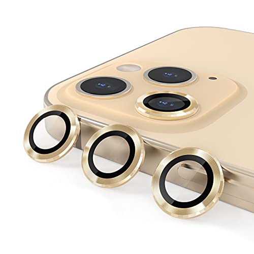 CloudValley Protector de Lente de Cámara Compatibile con iPhone 13 Pro/iPhone 13 Pro Max,[Cristal Templado & 9H Dureza] HD Vidrio Templado e Aleación de Alumio Protector Camara - Oro