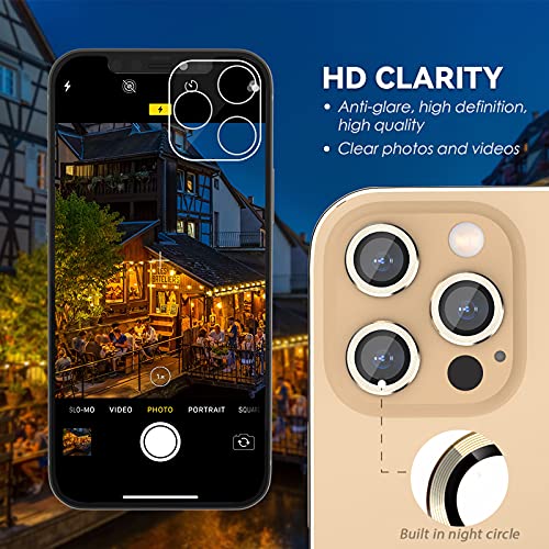 CloudValley Protector de Lente de Cámara Compatibile con iPhone 13 Pro/iPhone 13 Pro Max,[Cristal Templado & 9H Dureza] HD Vidrio Templado e Aleación de Alumio Protector Camara - Oro