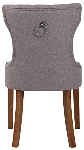 CLP Silla De Comedor Franca En Tela con Base De Madera I Butaca Acolchada con Respaldo & Botones, Color:Gris, Color del Marco:Envejecido Claro