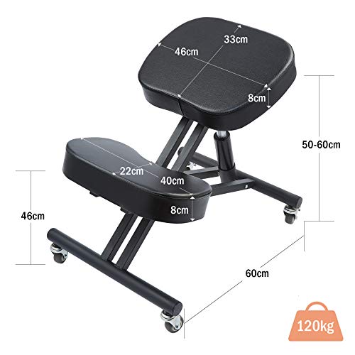 CO-Z Silla Ergonómica para Rodillas Silla Ergonómica de Rodillas Ajustable para Mejorar la Postura Taburete para Rodilla con Ruedas y Cojines Gruesos (Sin Respaldo)