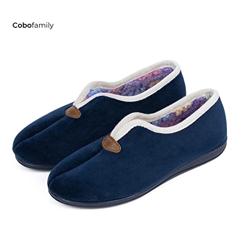 CoboFamily Zapatillas de Casa Mujer Invierno Cómodas, Zapatos Suapel Tacón Cuña y Punta Cerrada Multicolor, Suela Caucho Talla 35-41 HECHO EN ESPAÑA (38, Marino)