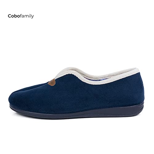 CoboFamily Zapatillas de Casa Mujer Invierno Cómodas, Zapatos Suapel Tacón Cuña y Punta Cerrada Multicolor, Suela Caucho Talla 35-41 HECHO EN ESPAÑA (38, Marino)