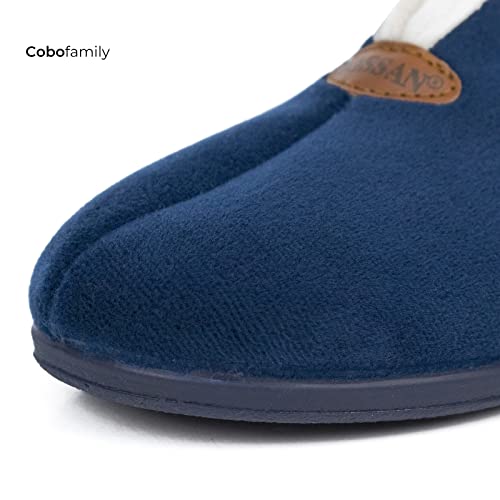 CoboFamily Zapatillas de Casa Mujer Invierno Cómodas, Zapatos Suapel Tacón Cuña y Punta Cerrada Multicolor, Suela Caucho Talla 35-41 HECHO EN ESPAÑA (38, Marino)