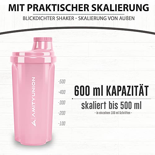 Coctelera de proteínas 500 ml "Heaven" a prueba de fugas, sin BPA con tamiz y escala que se pueden hacer clic para batidos cremosos de suero, mezclador de proteínas, original en Rosa coral