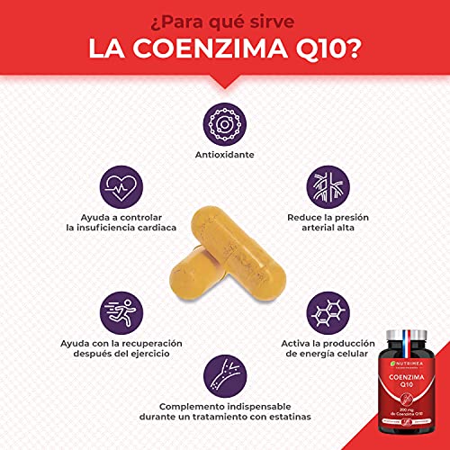 Coenzima Q10 100% Natural | Potente Antioxidante Piel Colesterol | CoQ10 Anti Edad Arrugas Líneas de Expresión Regenerador Celular Sistema Inmunológico | 120 Cápsulas Fabricado en Francia