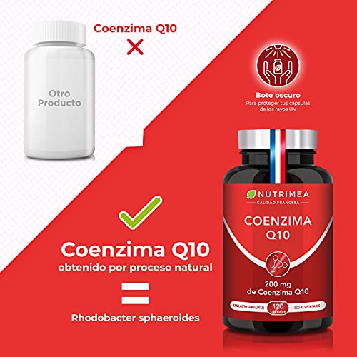 Coenzima Q10 100% Natural | Potente Antioxidante Piel Colesterol | CoQ10 Anti Edad Arrugas Líneas de Expresión Regenerador Celular Sistema Inmunológico | 120 Cápsulas Fabricado en Francia