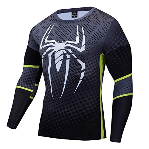 COJETER Negro Spider Camisetas para Hombres Fitness Sports Compresi¨®n Pullover Camisetas de Manga Larga para Adultos Superh¨¦roes