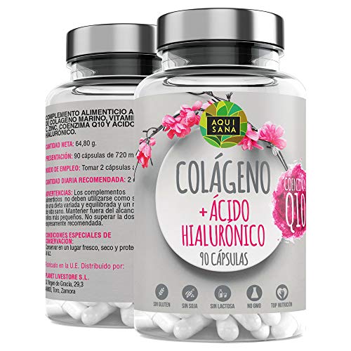 Colágeno Marino 90 Cápsulas – Colageno Marino Con Ácido Hialurónico Q10| Vitamina C y Ácido Hialurónico | Suplemento - Piel Radiante - Buen Mantenimiento de las Articulaciones| Aquisana