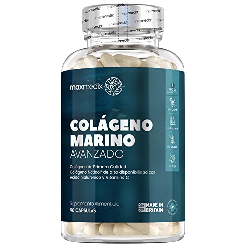 Colágeno Marino, Ácido Hialurónico, Coenzima Q10, Vitamina C y Zinc de Alta Potencia 1200mg, 90 Cápsulas - Péptidos de Colágeno Hidrolizado de Tipo 1 Enriquecido con Aloe Vera 1 Mes de Suministro