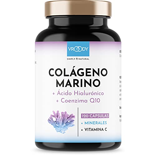 Colageno Marino Hidrolizado 1000mg alta dosis - 120 Cápsulas + Manganeso, Coenzima Q10, Zinc, Cobre, Vitaminas C y Biotina - Libre de aditivos, Fabricado en Austria por VROODY