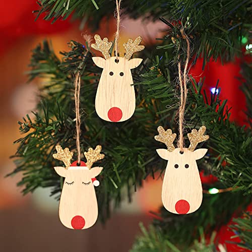 Colgantes con Forma de árbol de Navidad de Madera, Adornos Madera Navidad, 24 Piezas Adornos Navideños de Madera, Colgantes de Madera para Navidad, Adornos de Madera para árboles de Navidad.