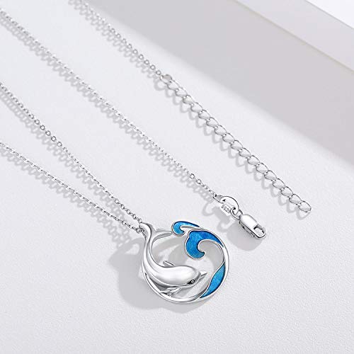 Collar de delfín estilo asiático joyería de la buena suerte, ondas misteriosas orientales del agua collar con colgante para mujer, plata de ley 925 océano regalo Navidad para su esposa mamá