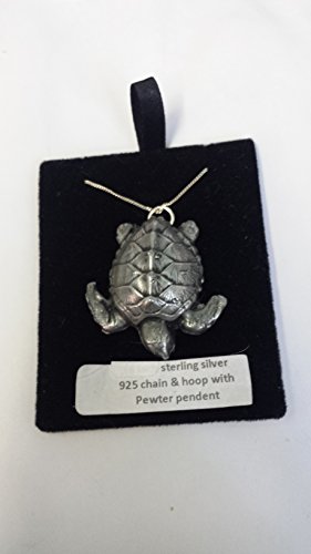 Collar de plata de ley 925 con efecto de estaño de tortuga con diseño de animal en plata de ley 66 cm