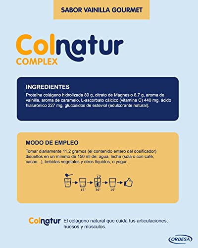 Colnatur Complex - Colágeno Natural para Músculos y Articulaciones, Vitamina C, Magnesio y Ácido Hialurónico, Sabor Vainilla, 335 gr