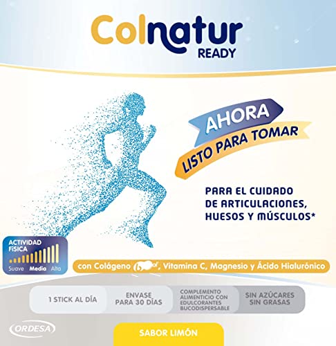 Colnatur Ready Listo para tomar - 30 sticks monodosis de colágeno nativo con magnesio, ácido hialurónico y vitamina C, ayuda a disminuir el cansancio y la fatiga, envase para 30 días, 1 stick al día