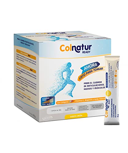 Colnatur Ready Listo para tomar - 30 sticks monodosis de colágeno nativo con magnesio, ácido hialurónico y vitamina C, ayuda a disminuir el cansancio y la fatiga, envase para 30 días, 1 stick al día