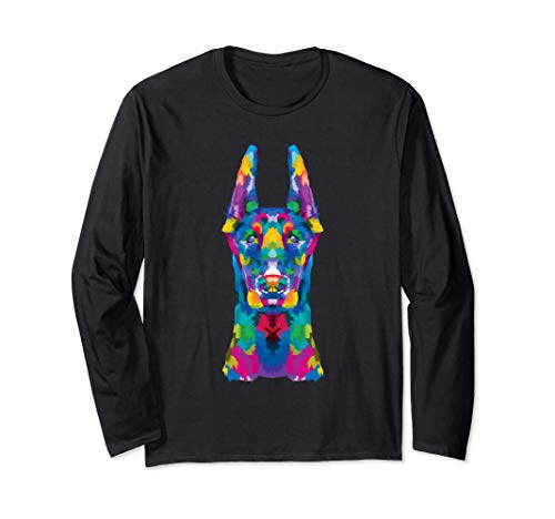 Colorido Doberman Pinscher Lindo Perro Geométrico estilo pop Manga Larga