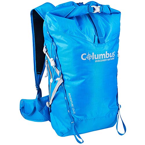 COLUMBUS Adventure 23 + 7 Mochila Impermeable para Senderismo o Trekking o Deportes de montaña en Invierno. Dispone de Tirantes Ajustables, Estabilizador de Carga y Soporte para Bastones Color Azul.