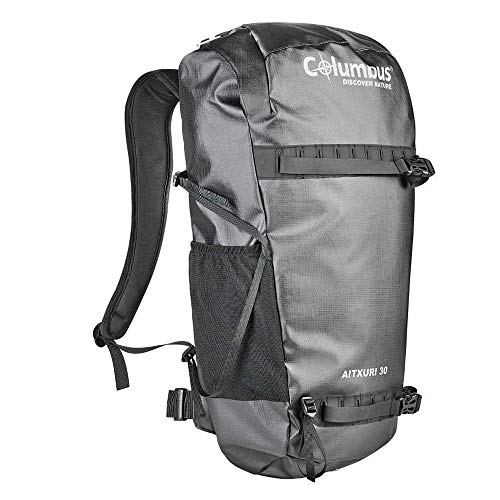 COLUMBUS Mochila Aitxuri 30 Montañismo Invernal Ajustable, con Flujo de Aire en la Espalda y Sistema de Transferencia de Carga. Incluye Funda para la Lluvia. Capacidad 30 L en Color Negro