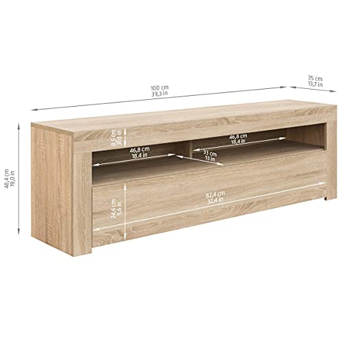 COMIFORT Mueble de TV - Mesa de Salón de Estilo Moderno con Puerta Abatible con Estantes de Gran Almacenaje, Muy Resistente, Fabricada en Europa, Color Roble