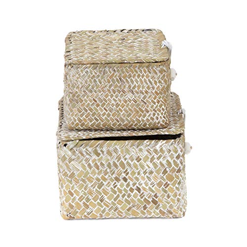 Compactor Set 2 cestas cuadradas con tapa, Modelo Trésor, Color blanco lavado, Tamaño, 15 x 15 x 10 cm, / 12 x 12 x 8 cm, RAN7853