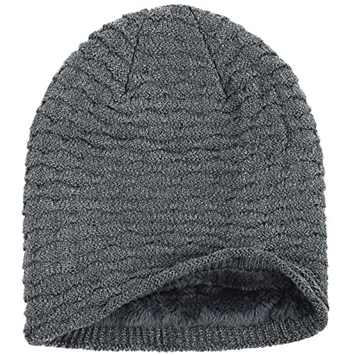 Compagno Beanie Gorro de invierno de punto panal deportivo y elegante con interior de forro polar, Color:Gris claro moteado