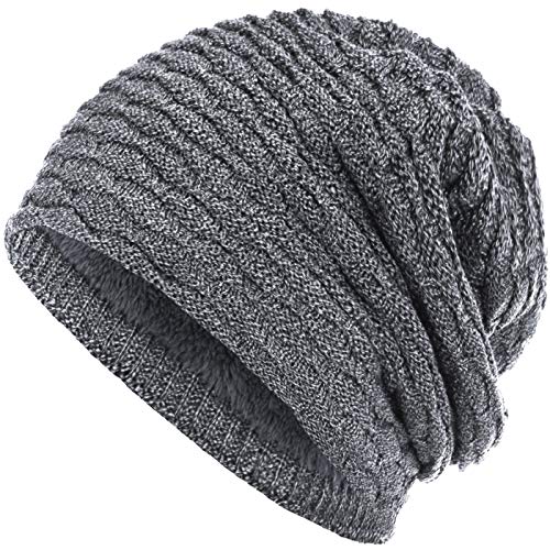 Compagno Beanie Gorro de invierno de punto panal deportivo y elegante con interior de forro polar, Color:Gris claro moteado