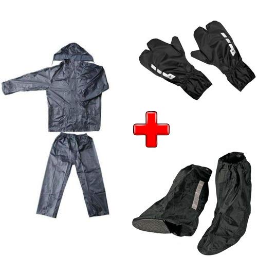 Compatible con Argon 18 cubre zapatos L 42-46, cubreguantes, kit impermeable para moto scooter y bicicleta chaqueta con pantalón + cubrebotas + guantes universales