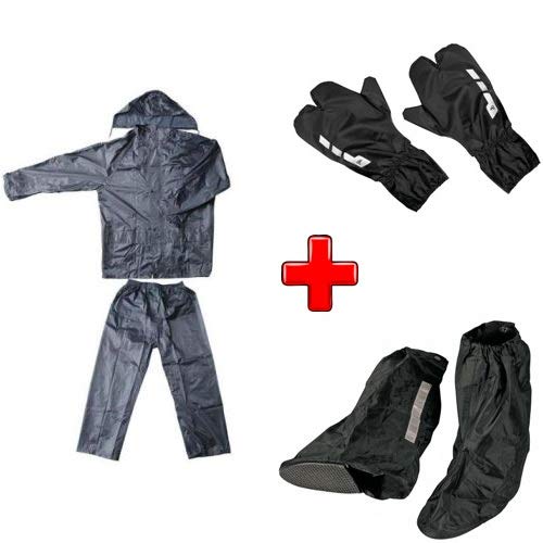 Compatible con Eddy Merckx Cycles cubre zapatos L 42-46, cubreguantes, kit impermeable para moto scooter y bicicleta chaqueta con pantalón + cubrebotas + guantes universales