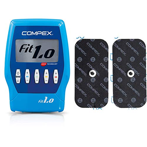 Compex Fit 1.0 Electroestimulador, Unisex, Azul + Pack de electrodos Easysnap Performance 5 x 10 cm - 2 Unidades